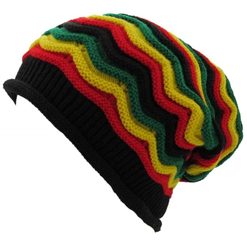 Skullies & Beanies Jamaica Reggae Rasta Slouchy Stripe Baggie Skull Cap - Prh36-stripe - CI17YSY8A2N $9.08