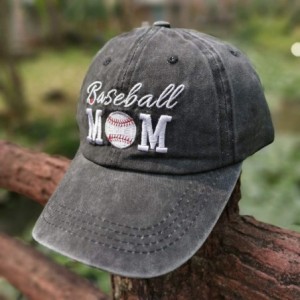 Baseball Caps Women's Baseball Mom Baseball Hat Embroidered Washed Cotton Denim Cap - Baseball Mom - Black - C918SCR25CG $16.11