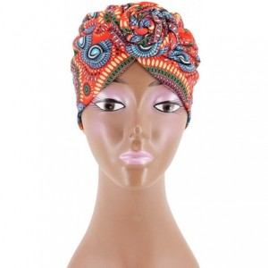 Skullies & Beanies Women Pleated Twist Turban African Printing India Chemo Cap Hairwrap Headwear - Red1 - CM18A4OSGIW $10.33