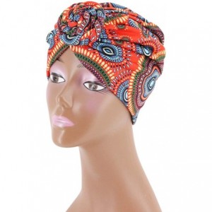 Skullies & Beanies Women Pleated Twist Turban African Printing India Chemo Cap Hairwrap Headwear - Red1 - CM18A4OSGIW $10.33
