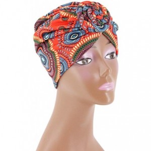 Skullies & Beanies Women Pleated Twist Turban African Printing India Chemo Cap Hairwrap Headwear - Red1 - CM18A4OSGIW $10.33