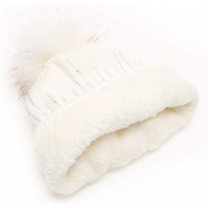 Skullies & Beanies Women's Winter Hats Rib Knit Soft Sherpa Lined Raindrop Rhinestone Studded Warm Luxury Pom Beanies - CW18I...