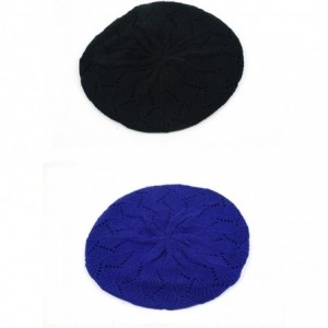 Berets Women's Fashion Knitted Beret Crochet Beanie 802HB - 2 Pcs Black & Royal Blue - C712608LVI7 $35.13