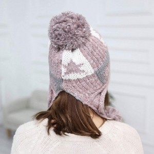 Skullies & Beanies Women's Girls Cute Winter Cozy Earflap Knitted Pom Pom Hat Beanies - Pink - CJ1930HQXH0 $18.21