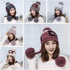 Skullies & Beanies Women's Girls Cute Winter Cozy Earflap Knitted Pom Pom Hat Beanies - Pink - CJ1930HQXH0 $18.21