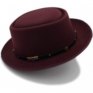 Fedoras Fashion Men Pork Pie Hat Dad Wool Flat Fedora Hat for Gentleman Gambler Fascinator Trilby Hat Hat - Wine Red - CM18O3...