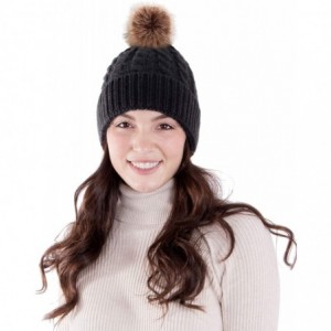 Skullies & Beanies Women's Winter Soft Chunky Cable Knit Pom Pom Beanie Hats Skull Ski Cap - Heather Grey1 - CS188AR4IKM $15.58