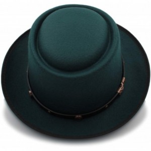 Fedoras Fashion Men Pork Pie Hat Dad Wool Flat Fedora Hat for Gentleman Gambler Fascinator Trilby Hat Hat - Wine Red - CM18O3...