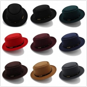 Fedoras Fashion Men Pork Pie Hat Dad Wool Flat Fedora Hat for Gentleman Gambler Fascinator Trilby Hat Hat - Wine Red - CM18O3...