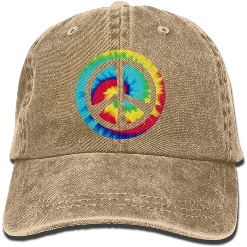 Baseball Caps Baseball Cap for Men and Women- Tie Dye Peace Sign Design and Adjustable Back Closure Trucker Cap - Natural - C...