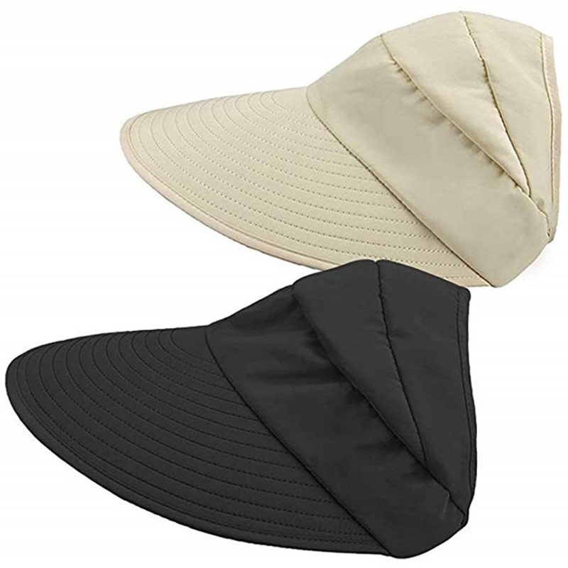 Sun Hats Sun Hats Women Large Wide Brim UV Protection Summer Beach Packable Visor - Beige+black - C718QNEM5QS $12.29