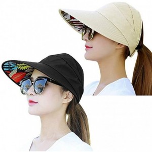 Sun Hats Sun Hats Women Large Wide Brim UV Protection Summer Beach Packable Visor - Beige+black - C718QNEM5QS $12.29