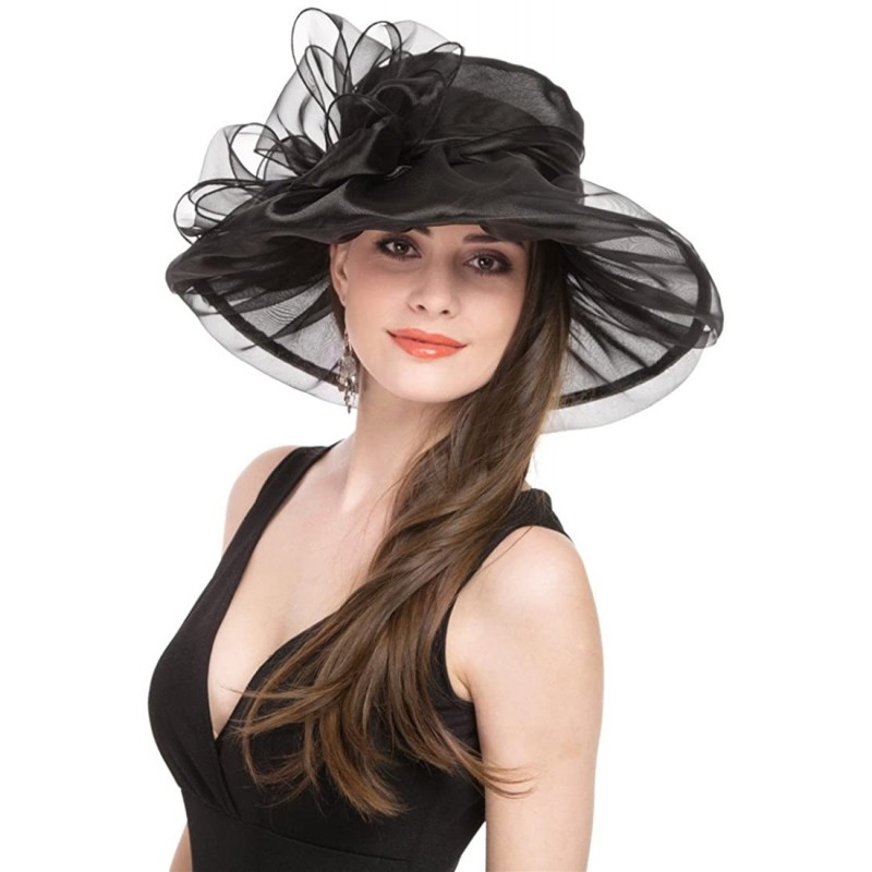 Sun Hats Women Kentucky Derby Church Cap Wide Brim Summer Sun Hat for Party Wedding - 1-black - C2189XOS6G8 $19.17