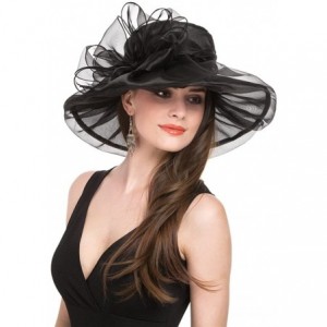 Sun Hats Women Kentucky Derby Church Cap Wide Brim Summer Sun Hat for Party Wedding - 1-black - C2189XOS6G8 $19.17