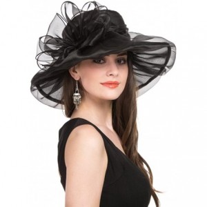 Sun Hats Women Kentucky Derby Church Cap Wide Brim Summer Sun Hat for Party Wedding - 1-black - C2189XOS6G8 $19.17