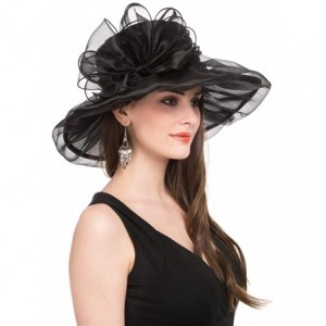 Sun Hats Women Kentucky Derby Church Cap Wide Brim Summer Sun Hat for Party Wedding - 1-black - C2189XOS6G8 $19.17
