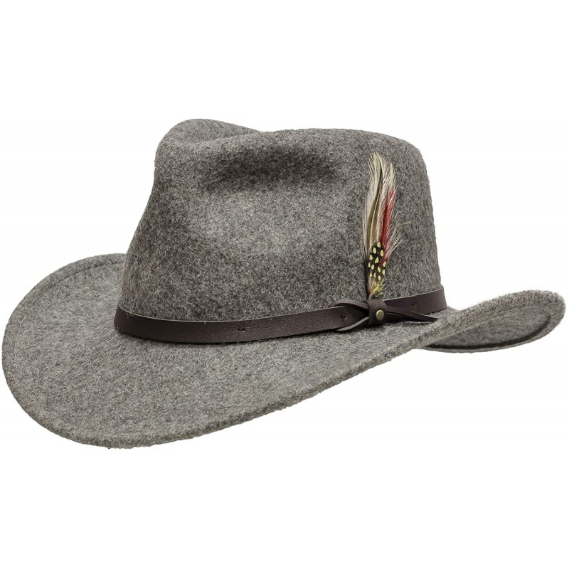 Fedoras Bellamora One Fresh Hat Wool Felt Crushable Outback Fedora Water Repellent Indy Jones Style Hat - Mix Grey - CC18ZO73...