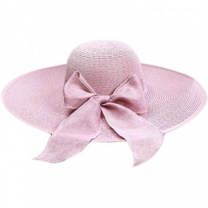 Sun Hats Women's Foldable Bowknot Straw Hat Large Wide Brim Summer Beach Sun Hat - Light Purple - CA12GRTSVOB $39.46