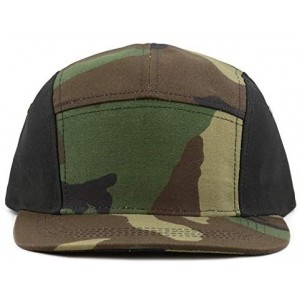 Baseball Caps Made in USA Cotton Twill 5 Panel Flat Brim Genuine Leather Brass Biker Board Cap - Camo2 - CA12F1LSF0L $8.78