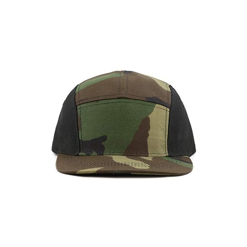 Baseball Caps Made in USA Cotton Twill 5 Panel Flat Brim Genuine Leather Brass Biker Board Cap - Camo2 - CA12F1LSF0L $8.78