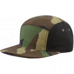 Baseball Caps Made in USA Cotton Twill 5 Panel Flat Brim Genuine Leather Brass Biker Board Cap - Camo2 - CA12F1LSF0L $8.78