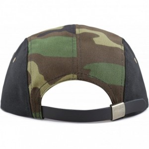 Baseball Caps Made in USA Cotton Twill 5 Panel Flat Brim Genuine Leather Brass Biker Board Cap - Camo2 - CA12F1LSF0L $8.78