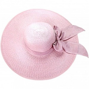 Sun Hats Women's Foldable Bowknot Straw Hat Large Wide Brim Summer Beach Sun Hat - Light Purple - CA12GRTSVOB $39.46