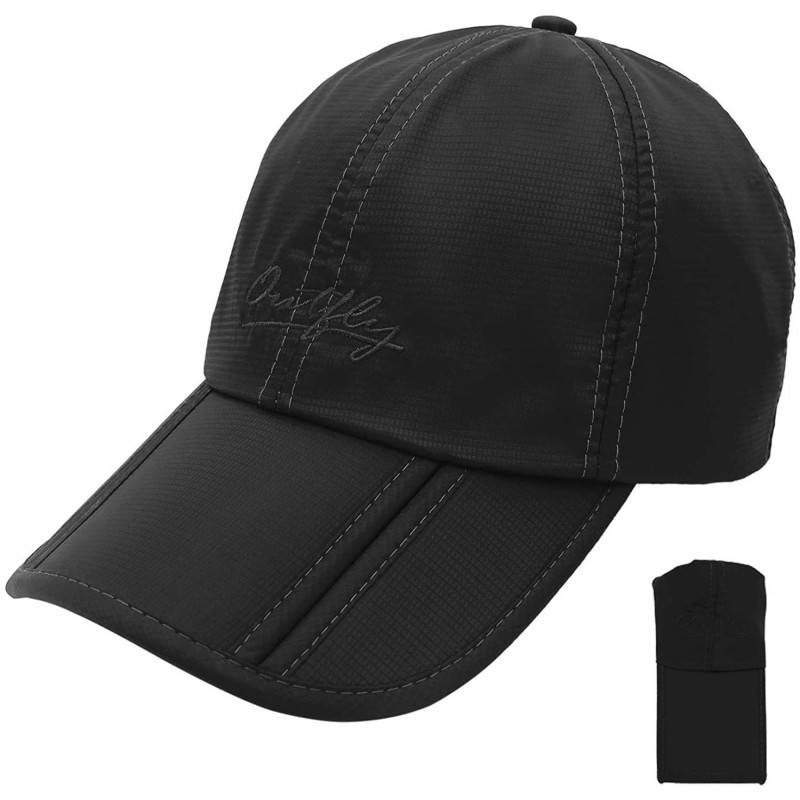 Baseball Caps Foldable Baseball Cap Summer Running Cap for Men and Women Gift Hat Storage Bag - Black - C418NG7XCC4 $11.20