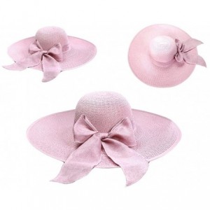 Sun Hats Women's Foldable Bowknot Straw Hat Large Wide Brim Summer Beach Sun Hat - Light Purple - CA12GRTSVOB $39.46