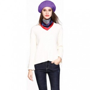 Berets Wool Beret Hat Solid Color French Artist Beret Skily Scarf Brooch - Purple - C218CO8QG4C $13.39