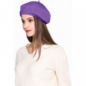 Berets Wool Beret Hat Solid Color French Artist Beret Skily Scarf Brooch - Purple - C218CO8QG4C $20.22