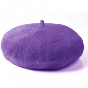 Berets Wool Beret Hat Solid Color French Artist Beret Skily Scarf Brooch - Purple - C218CO8QG4C $20.22