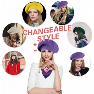 Berets Wool Beret Hat Solid Color French Artist Beret Skily Scarf Brooch - Purple - C218CO8QG4C $20.22