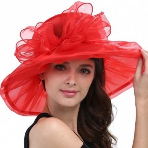 Sun Hats Women Kentucky Derby Ascot Girls Tea Party Dress Church Lace Hats - Red - C712526T3ER $17.13