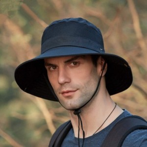 Bucket Hats Outdoor UPF 50+ UV Sun Protection Waterproof Breathable Wide Brim Bucket Sun Hat for Men/Women - Black-2 - CI196N...