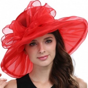 Sun Hats Women Kentucky Derby Ascot Girls Tea Party Dress Church Lace Hats - Red - C712526T3ER $17.13