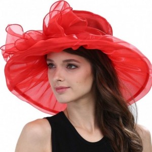 Sun Hats Women Kentucky Derby Ascot Girls Tea Party Dress Church Lace Hats - Red - C712526T3ER $17.13