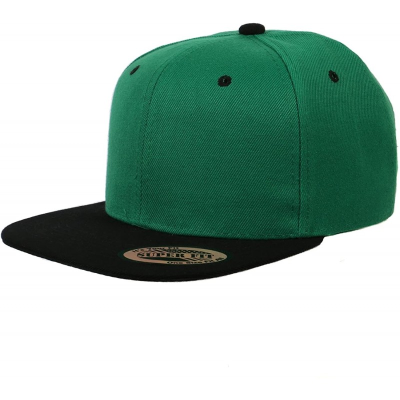 Baseball Caps Blank Adjustable Flat Bill Plain Snapback Hats Caps - Kelly Green/Black - CY11LHGWTYX $11.71