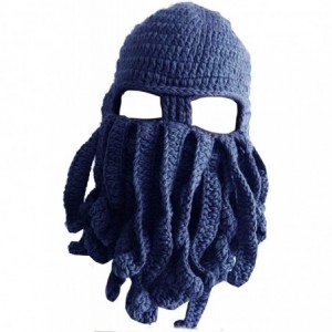 Skullies & Beanies Knit Beard Octopus Hat Mask Beanies Handmade Funny Party Caps with Wig Hair Winter - Octopus - Navy ( Adul...
