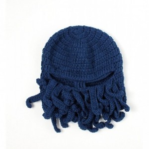 Skullies & Beanies Knit Beard Octopus Hat Mask Beanies Handmade Funny Party Caps with Wig Hair Winter - Octopus - Navy ( Adul...