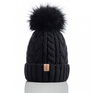 Skullies & Beanies Women Winter Pompom Beanie Hat with Warm Fleece Lined- Thick Slouchy Snow Knit Skull Ski Cap - 1 Black12 -...