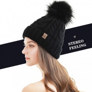 Skullies & Beanies Women Winter Pompom Beanie Hat with Warm Fleece Lined- Thick Slouchy Snow Knit Skull Ski Cap - 1 Black12 -...