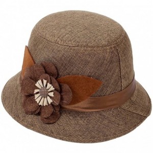 Bucket Hats Women Cloche Hat Flower Bowler Bucket Hat Straw Floppy Sun Hat - Coffee-2 - C0186ZUNUKC $9.07