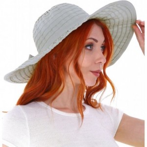 Sun Hats Floppy Women Sun Hat Foldable Large Brim Hat with Ribbon - Grey - CG123WQTF7J $9.82