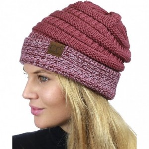 Skullies & Beanies Cable Knit Soft Stretch Multicolor Stitch Cuff Skully Beanie Hat - Dark Rose - CZ186Z432M3 $11.40