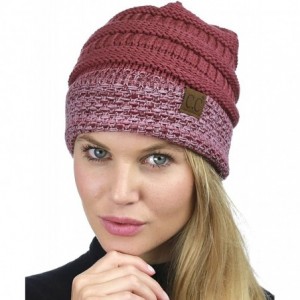 Skullies & Beanies Cable Knit Soft Stretch Multicolor Stitch Cuff Skully Beanie Hat - Dark Rose - CZ186Z432M3 $11.40