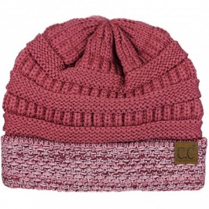 Skullies & Beanies Cable Knit Soft Stretch Multicolor Stitch Cuff Skully Beanie Hat - Dark Rose - CZ186Z432M3 $11.40