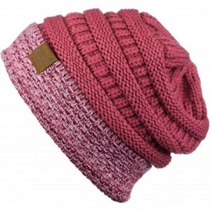 Skullies & Beanies Cable Knit Soft Stretch Multicolor Stitch Cuff Skully Beanie Hat - Dark Rose - CZ186Z432M3 $11.40