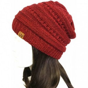 Skullies & Beanies Winter Thick Knit Slouchy Beanie (Set of 2) - Two Tone- Wine Red and Charcoal Gray - CC12OCTA3HC $11.70