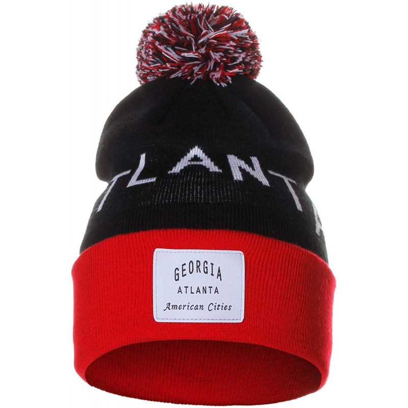 Skullies & Beanies Unisex USA Fashion Arch Cities Pom Pom Knit Hat Cap Beanie - Boston Black Red - CM12N6K42VS $12.14